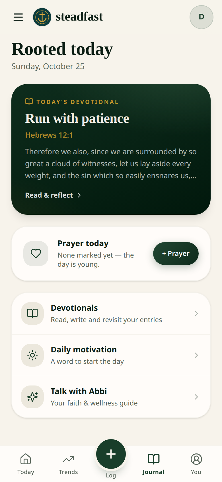 The Steadfast journal with today's verse, prayer and devotional